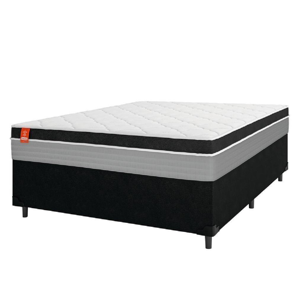 Cama Box Casal Colchão Molas Ensacadas Real 138x188x65cm Preto/Cinza Suporta Até 130kg Por Pessoa - 1