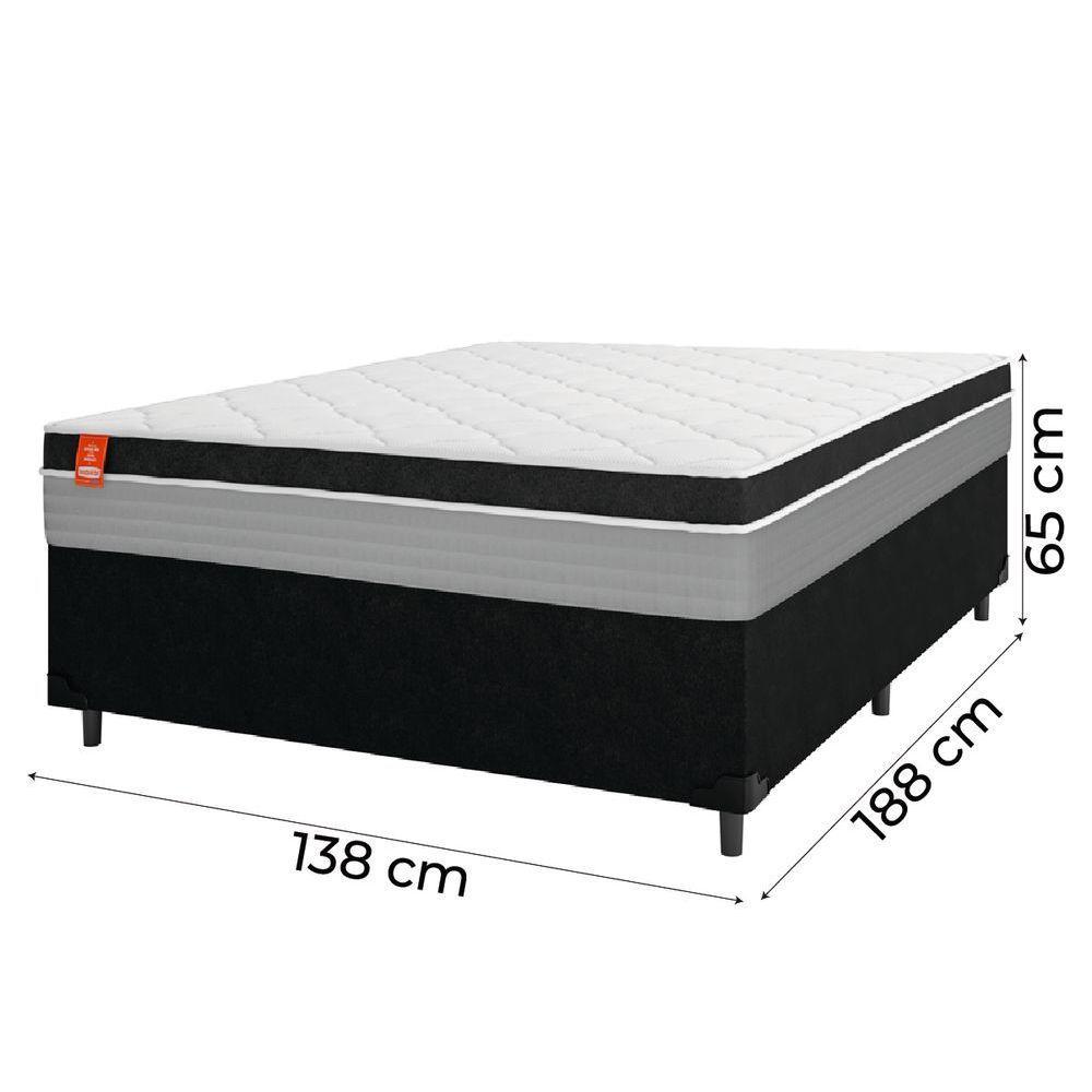 Cama Box Casal Colchão Molas Ensacadas Real 138x188x65cm Preto/Cinza Suporta Até 130kg Por Pessoa - 3