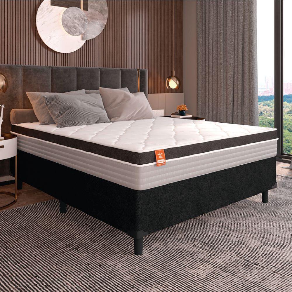 Cama Box Casal Colchão Molas Ensacadas Real 138x188x65cm Preto/Cinza Suporta Até 130kg Por Pessoa - 5