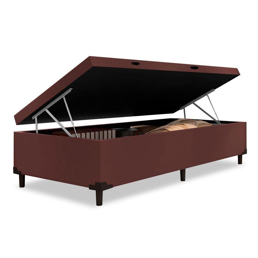 Cama Box Com Baú Solteiro 0,88 Com 41cm De Altura Prince Suede Marrom Marrom - 4