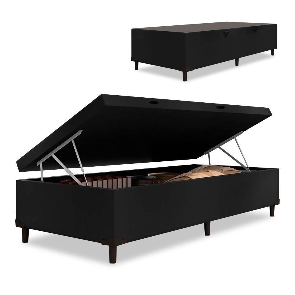 Cama Box Com Baú Solteiro 0,88 Com 41cm De Altura Prince Preto Preto - 1
