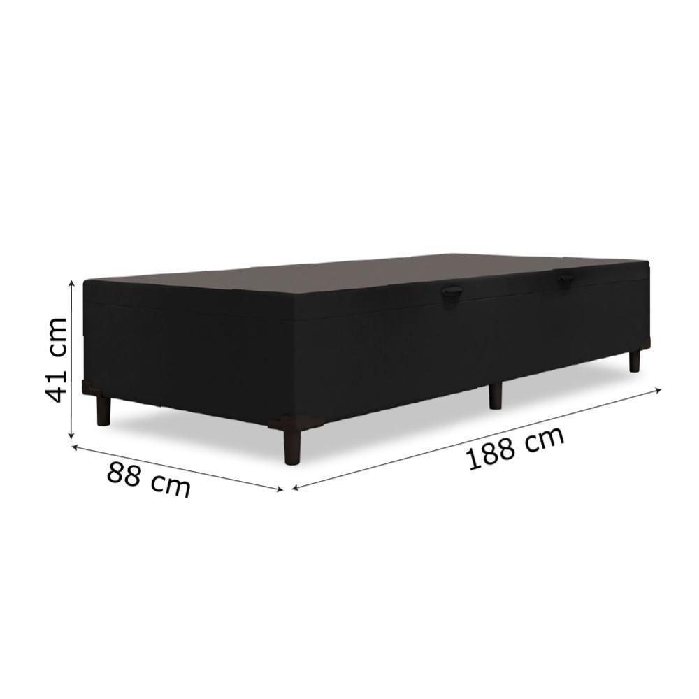 Cama Box Com Baú Solteiro 0,88 Com 41cm De Altura Prince Preto Preto - 2
