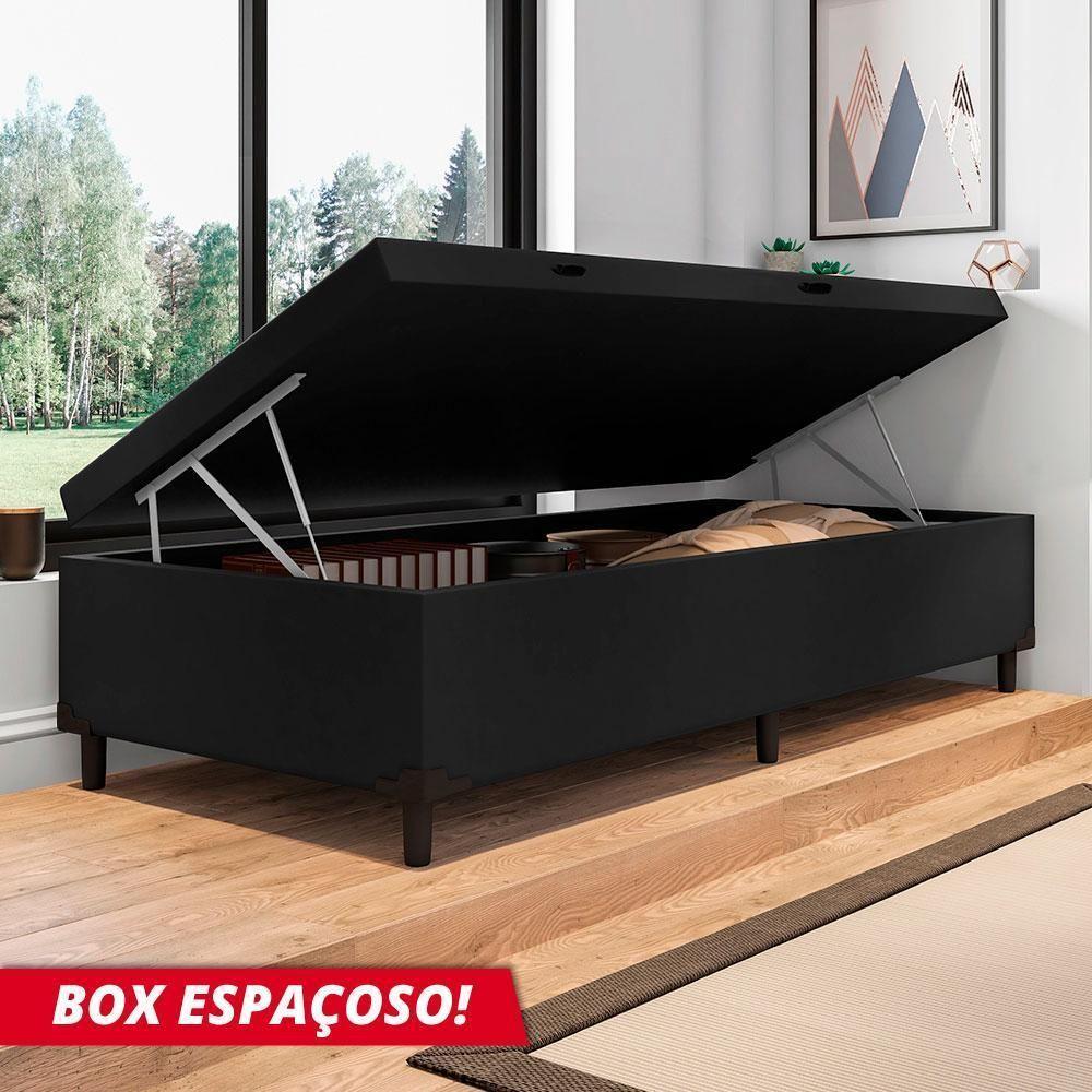 Cama Box Com Baú Solteiro 0,88 Com 41cm De Altura Prince Preto Preto - 5