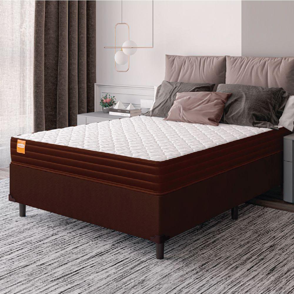 Cama Box Casal Colchão Molas Ensacadas Qatar 138x188x60cm Marrom/Branco Suporta Até 200kg Por Pessoa - 2