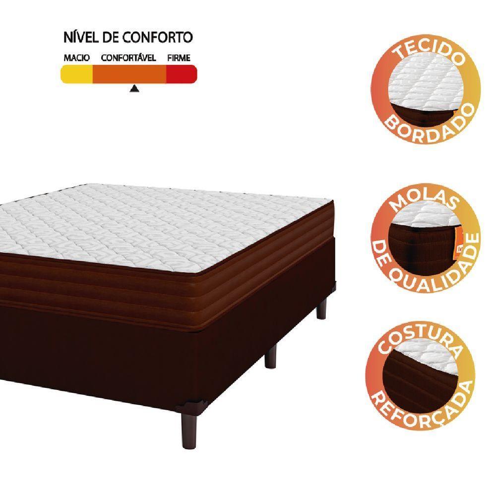 Cama Box Casal Colchão Molas Ensacadas Qatar 138x188x60cm Marrom/Branco Suporta Até 200kg Por Pessoa - 3