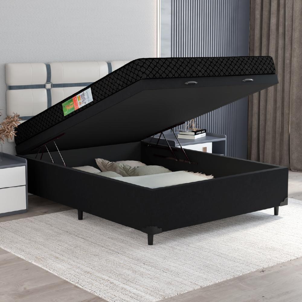 Cama Box Com Baú Casal Colchão Espuma 138X188X53Cm Polar Branco / Preto Preto - 6