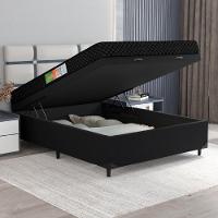 Cama Box Com Baú Casal Colchão Espuma 138X188X53Cm Polar Branco / Preto Preto - 6