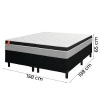 Cama Box Casal Queen Colchão Molas Ensacadas 158x198x65cm Preto/Cinza Suporta Até 130kg Por Pessoa