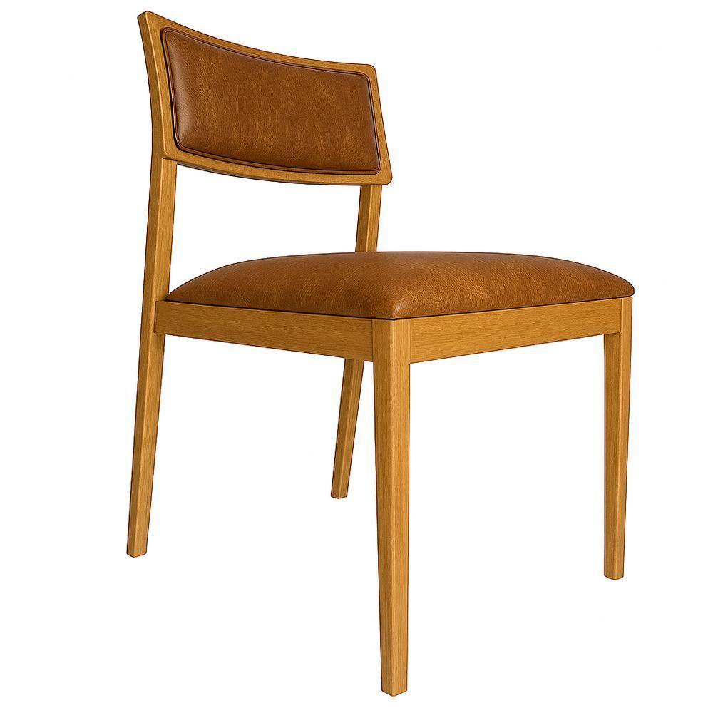 Cadeira Siena Madeira Maciça Com Estofado Em Tecido 2 Peças - Élpis Móveis Couro Ecológico Caramelo Nogueira - 1