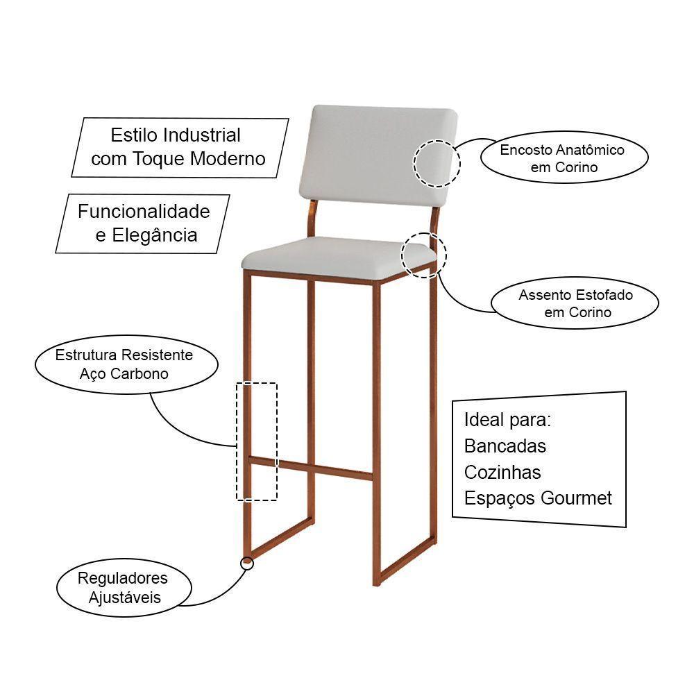 Banqueta Com Encosto Industrial E Moderna Nina Cobre E Corino Branco - 3