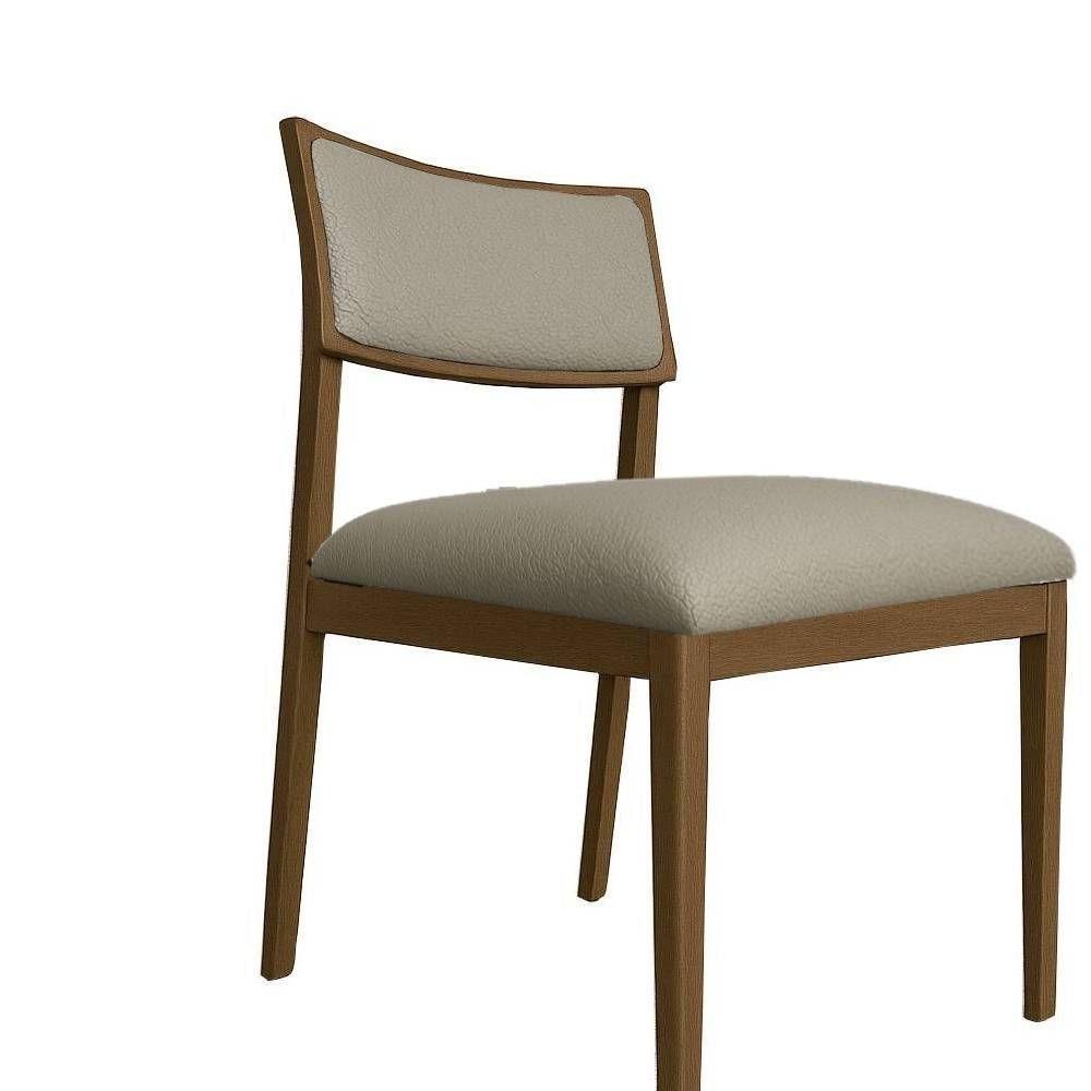 Cadeira Siena Madeira Maciça Com Estofado Em Tecido 2 Peças - Élpis Móveis Couro Ecológico Bege Imbuia - 1