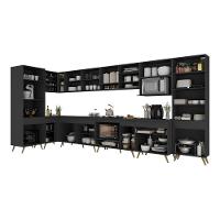 Armário De Cozinha Modulada Completa Canto 409cm Com Balcão Veneza Multimóveis Mp2303 Preto-dourado Preto-dourado - 5
