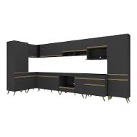 Armário De Cozinha Modulada Completa Canto 409cm Com Balcão Veneza Multimóveis Mp2303 Preto-dourado Preto-dourado - 8
