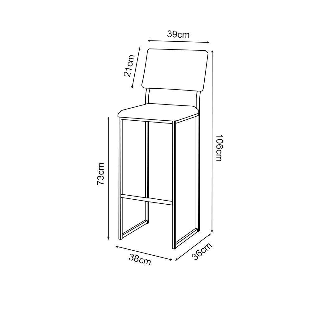 Banqueta Com Encosto Industrial E Moderna Nina Branco E Corino Preto - 4