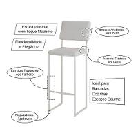 Banqueta Com Encosto Industrial E Moderna Nina Branco E Corino Branco - 3