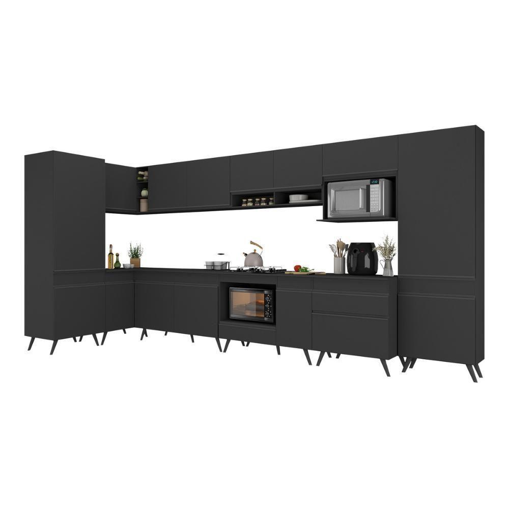 Armário De Cozinha Modulada Completa Canto 409cm Com Balcão Veneza Multimóveis Mp2303 Preto - 2