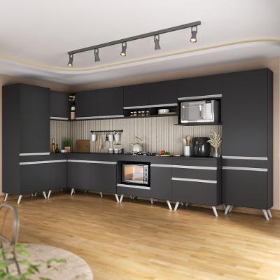 Armário De Cozinha Modulada Completa Canto 409cm Com Balcão Veneza Multimóveis Mp2303 Preto-branco
