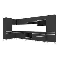 Armário De Cozinha Modulada Completa Canto 409cm Com Balcão Veneza Multimóveis Mp2303 Preto-branco - 8