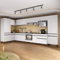 Armário De Cozinha Modulada Completa Canto 409cm Com Balcão Veneza Multimóveis Mp2303 Branco-preto - 1