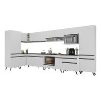 Armário De Cozinha Modulada Completa Canto 409cm Com Balcão Veneza Multimóveis Mp2303 Branco-preto - 2