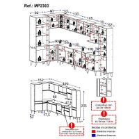 Armário De Cozinha Modulada Completa Canto 409cm Com Balcão Veneza Multimóveis Mp2303 Branco-preto