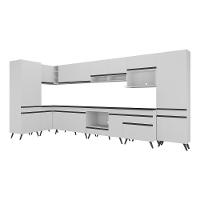 Armário De Cozinha Modulada Completa Canto 409cm Com Balcão Veneza Multimóveis Mp2303 Branco-preto - 8