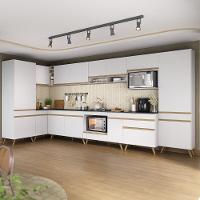 Armário De Cozinha Modulada Completa Canto 409cm Com Balcão Veneza Multimóveis Mp2303 Branco-dourado - 1