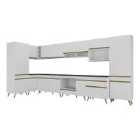 Armário De Cozinha Modulada Completa Canto 409cm Com Balcão Veneza Multimóveis Mp2303 Branco-dourado - 2