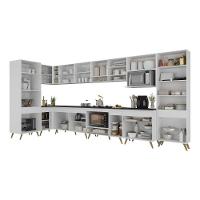 Armário De Cozinha Modulada Completa Canto 409cm Com Balcão Veneza Multimóveis Mp2303 Branco-dourado - 7