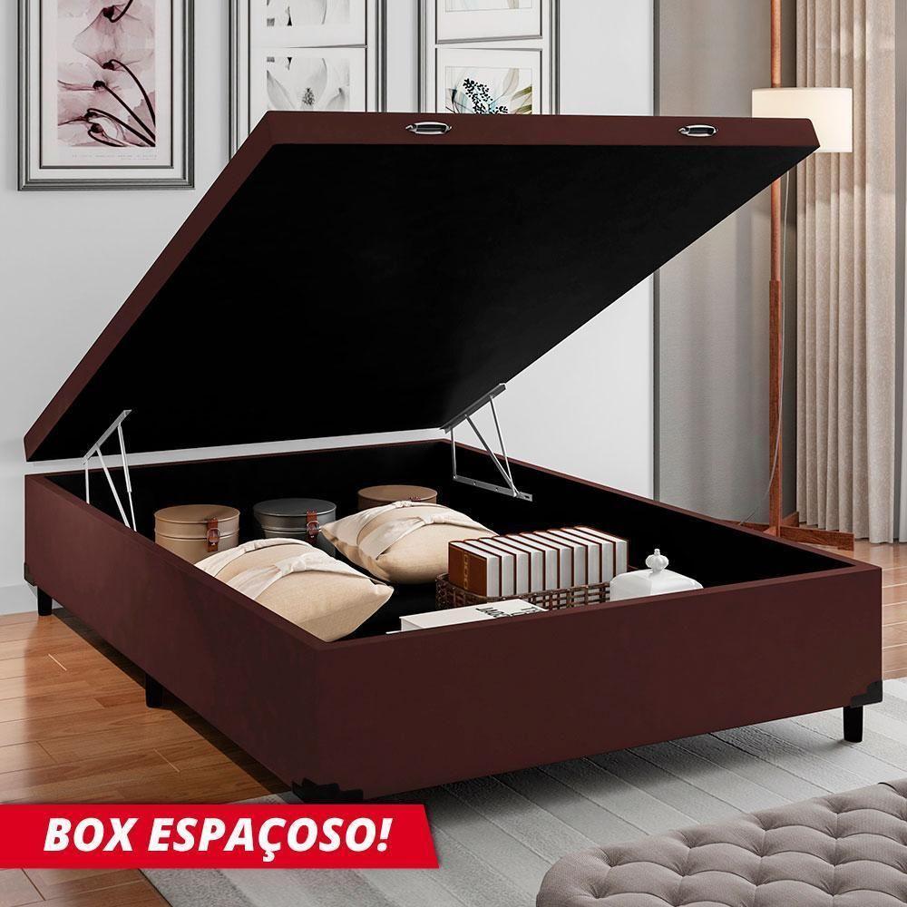 Cama Box Com Baú Casal 1,38m Com 41cm De Altura Prince Suede Marrom Marrom - 2