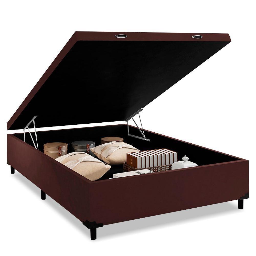 Cama Box Com Baú Casal 1,38m Com 41cm De Altura Prince Suede Marrom Marrom - 5