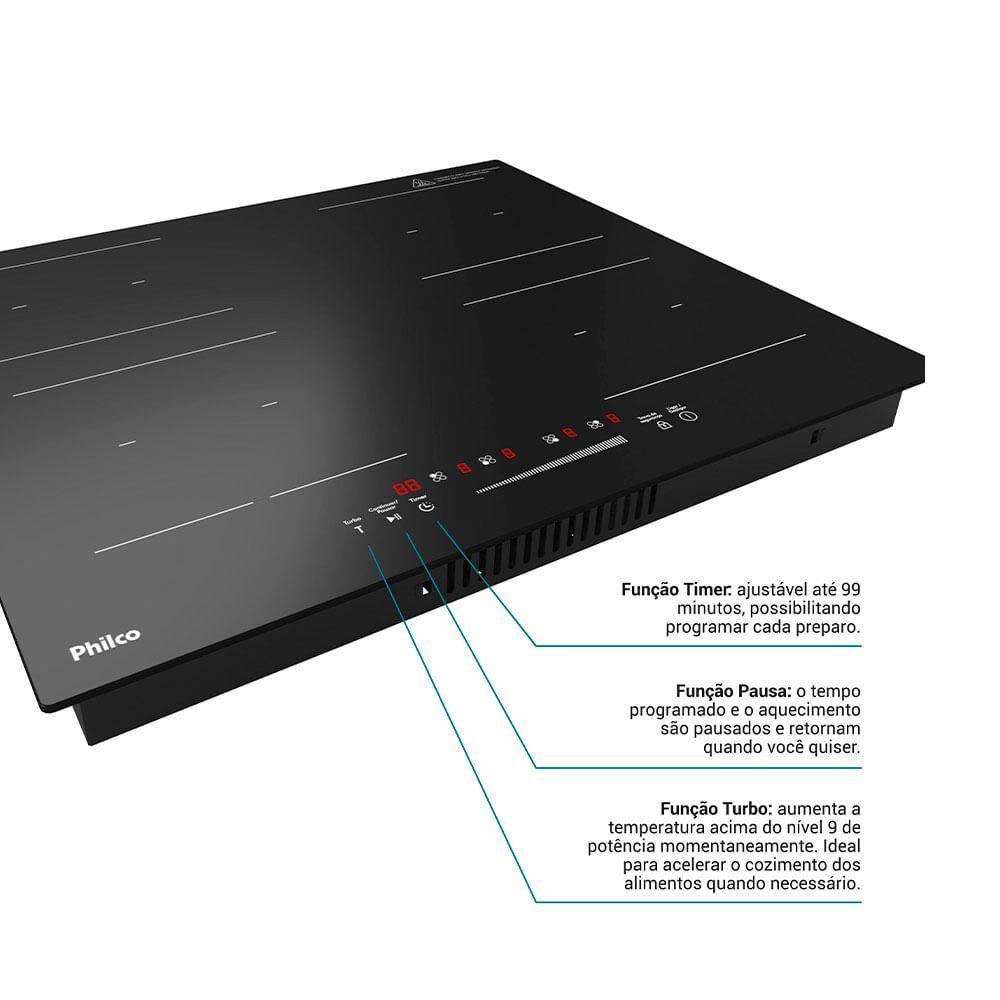 Cooktop De Indução Philco PCTQ1 4 Bocas Função Turbo Display Digital Painel Touch Preto 220V - 4