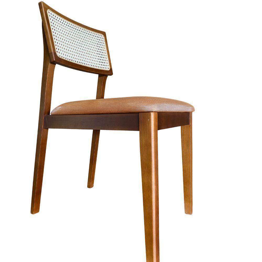 Cadeira élise Madeira Maciça Linho Ou Boucle 2 Peças - Élpis Móveis Couro Ecológico Caramelo Imbuia - 1