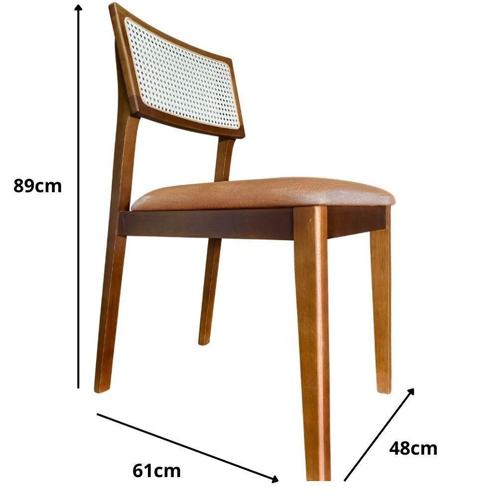 Cadeira élise Madeira Maciça Linho Ou Boucle 2 Peças - Élpis Móveis Couro Ecológico Caramelo Nogueira - 2