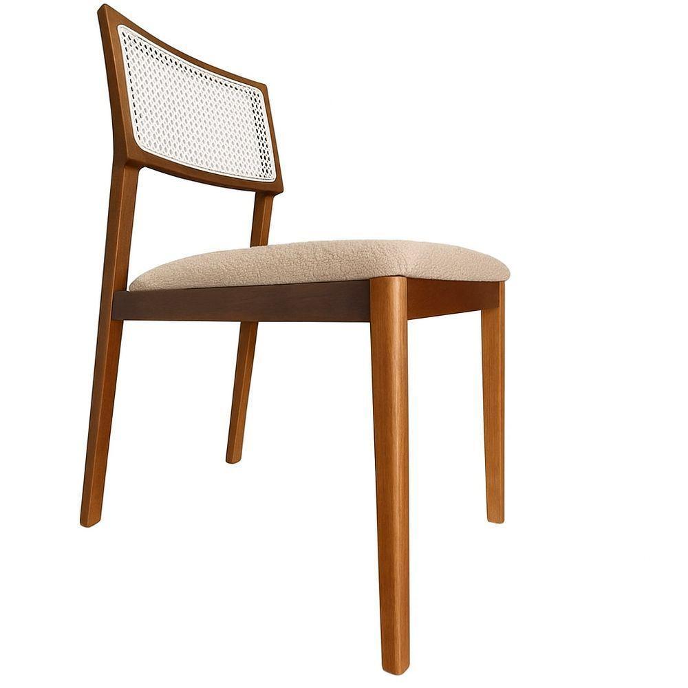 Cadeira élise Madeira Maciça Linho Ou Boucle 2 Peças - Élpis Móveis Boucle Bege Nogueira - 1