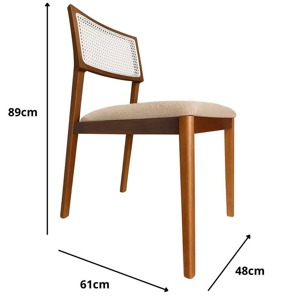 Cadeira élise Madeira Maciça Linho Ou Boucle 2 Peças - Élpis Móveis Boucle Bege Nogueira - 2