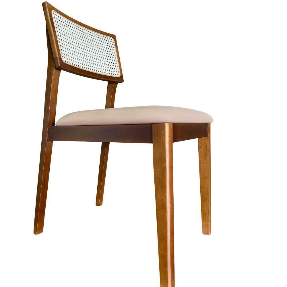 Cadeira élise Madeira Maciça Linho Ou Boucle 2 Peças - Élpis Móveis Couro Ecológico Bege Imbuia - 1