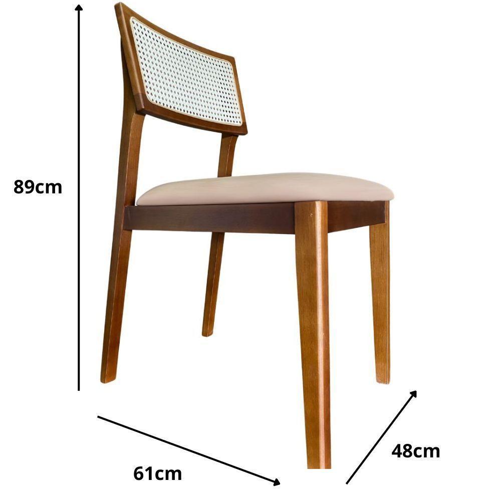 Cadeira élise Madeira Maciça Linho Ou Boucle 2 Peças - Élpis Móveis Couro Ecológico Bege Imbuia - 2