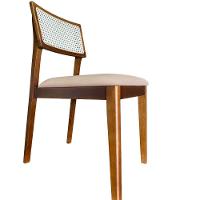 Cadeira élise Madeira Maciça Linho Ou Boucle 2 Peças - Élpis Móveis Couro Ecológico Bege Imbuia - 1