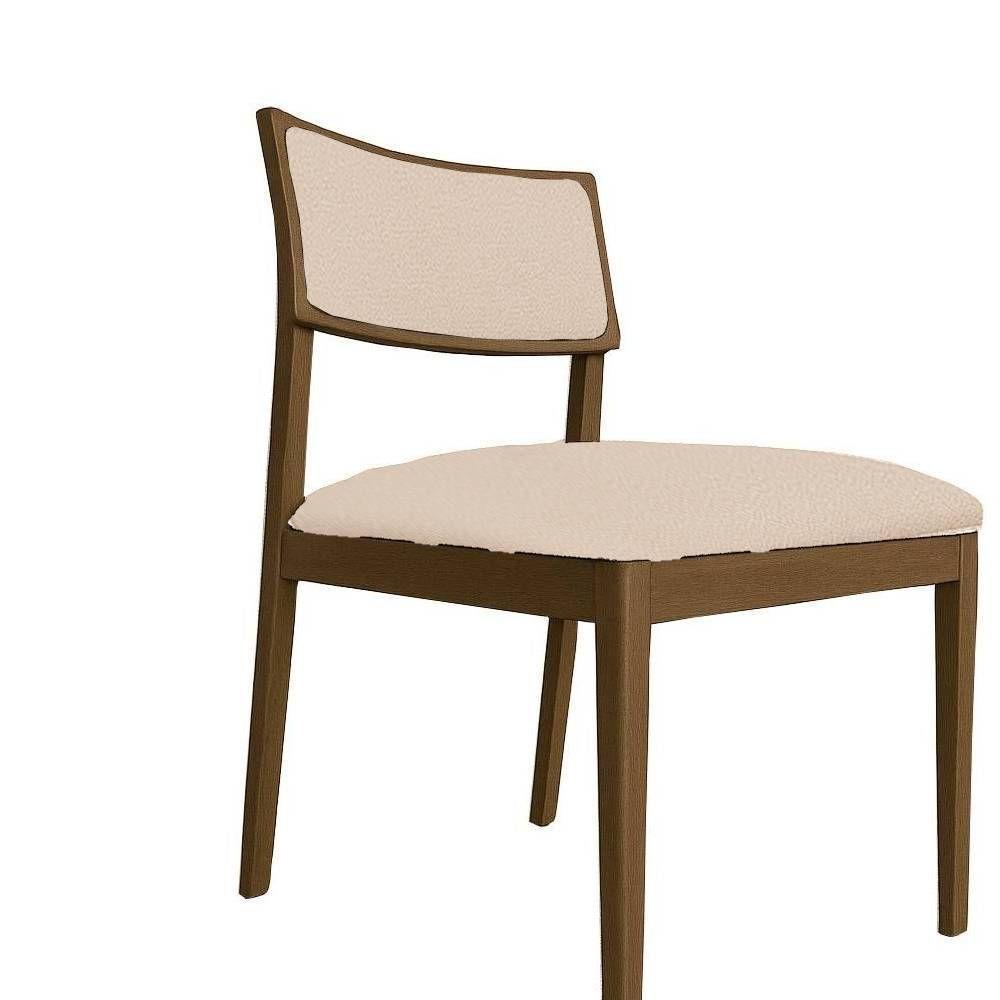 Cadeira Siena Madeira Maciça Com Estofado Em Tecido 2 Peças - Élpis Móveis Linho Bege Imbuia - 1