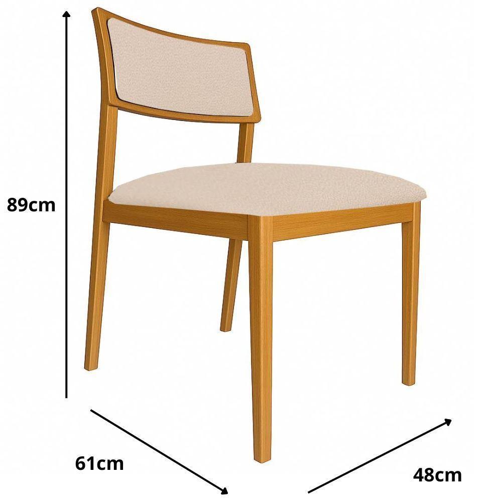 Cadeira Siena Madeira Maciça Com Estofado Em Tecido 2 Peças - Élpis Móveis Linho Bege Nogueira - 2
