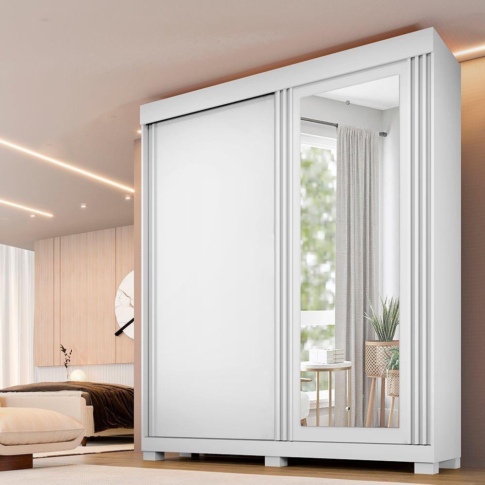 Guarda Roupa 2 Portas De Correr Com Espelho 3 Gavetas Mônaco Benetil Branco - 4