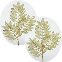 Plantas Folhas Decoração Natal Gliter Dourado 75cm Kit 4pçs - 1