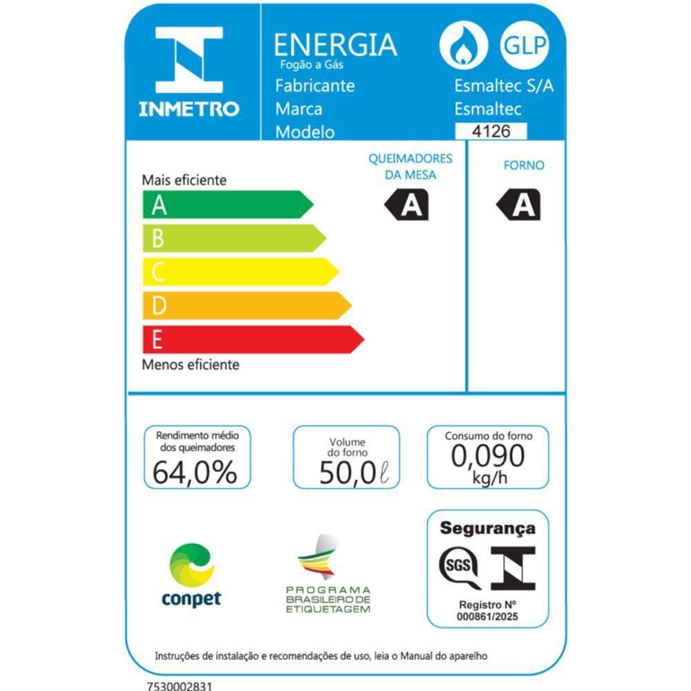 Fogão Esmaltec Ideal Master Glass 4 Bocas T4VFP 4127 Acendimento Automático Preto Bivolt - 6