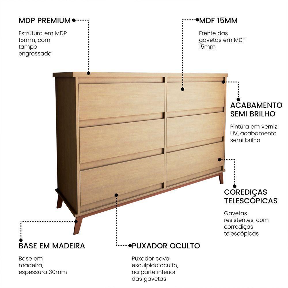 Cômoda Para Quarto Londres Com 6 Gavetas - Amêndoa - 3