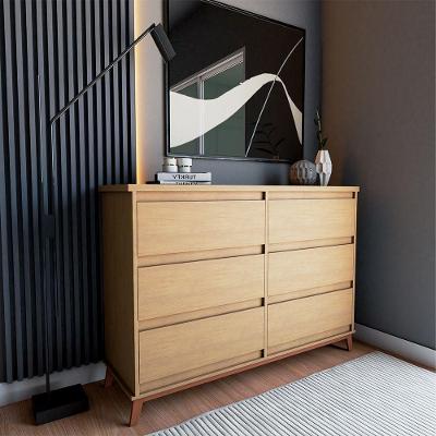 Cômoda Londres 6 Gavetas em MDF com Puxador em MDF Amêndoa Design Moderno
