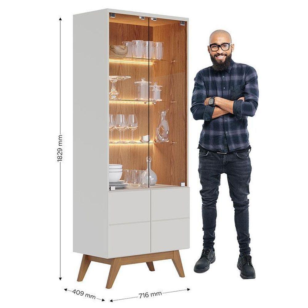 Cristaleira Noronha Off White Matte Freijó Com Aparador Para Sala Buffet Vitória Freijó Off White – Colibri - 4