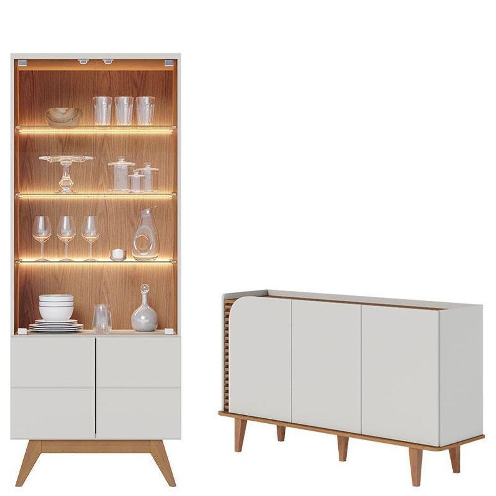 Cristaleira Noronha Off White Matte Freijó Com Aparador Buffet Jurerê Off White Matte Freijó - Colibri - 1