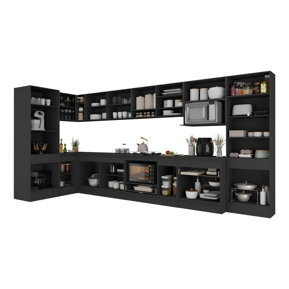 Cozinha Modulada Completa Canto 409cm Com Rodapé E Balcão Para Cooktop Veneza Multimóveis Mp2304 Preto - 5