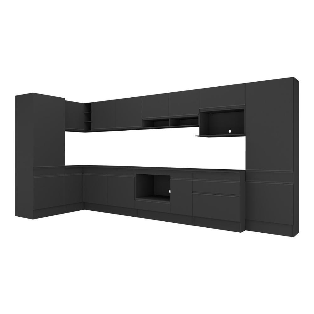 Cozinha Modulada Completa Canto 409cm Com Rodapé E Balcão Para Cooktop Veneza Multimóveis Mp2304 Preto - 8